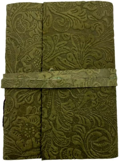 OVERDOSE GREEN FLOWER Leather Journal - With Antique Flowers Art Handmade Edge Paper 5/7