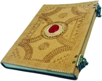 OD-42 OVERDOSE Hand embossed, with out Colour, Red stone Leather Journal Plain Paper 7/10