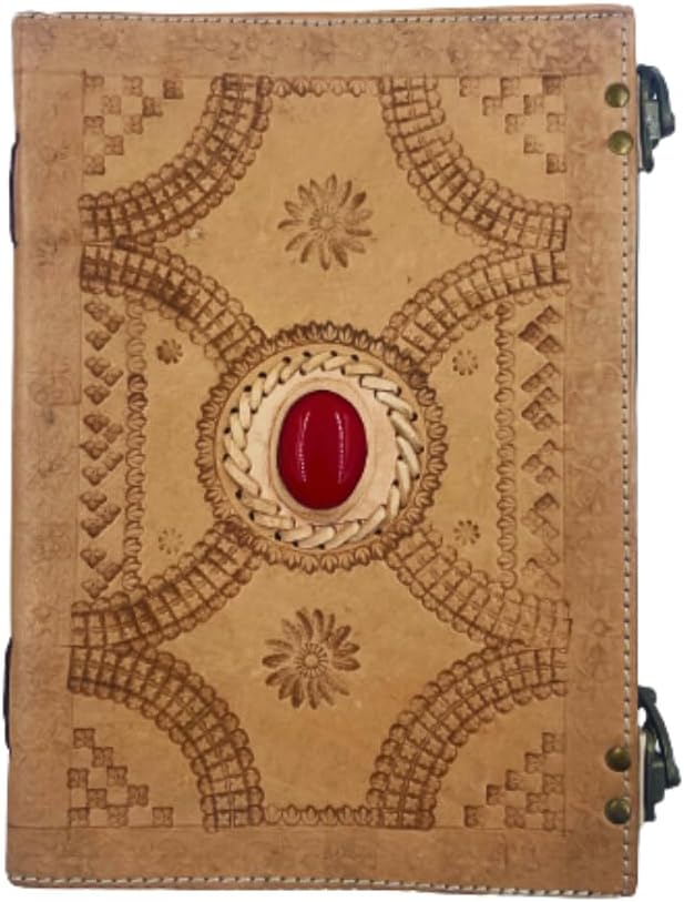 OD-42 OVERDOSE Hand embossed, with out Colour, Red stone Leather Journal Plain Paper 7/10