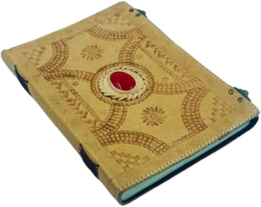 OD-42 OVERDOSE Hand embossed, with out Colour, Red stone Leather Journal Plain Paper 7/10