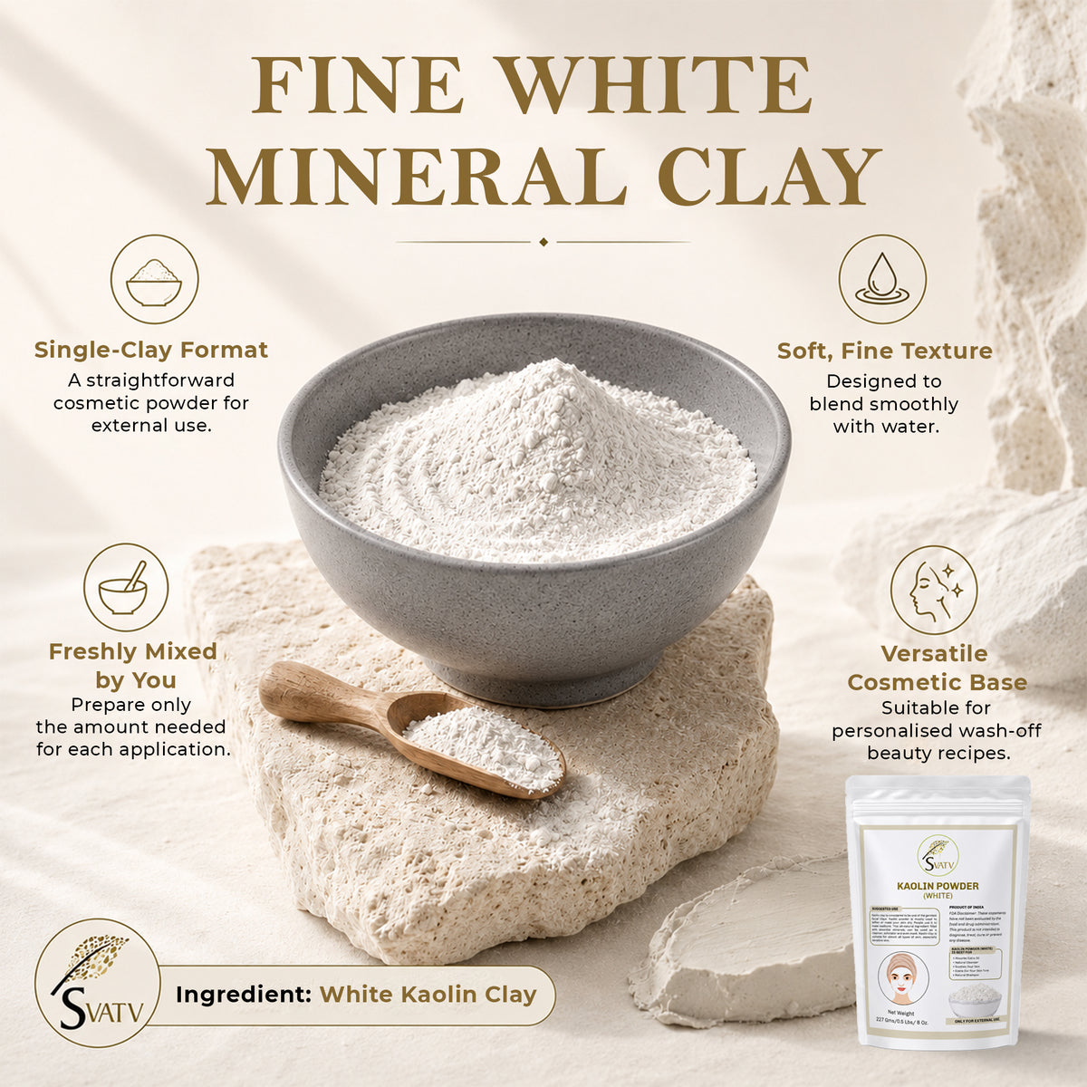 SVATV White Kaolin White Clay I Powder For Skin 227gm (8_oZ)
