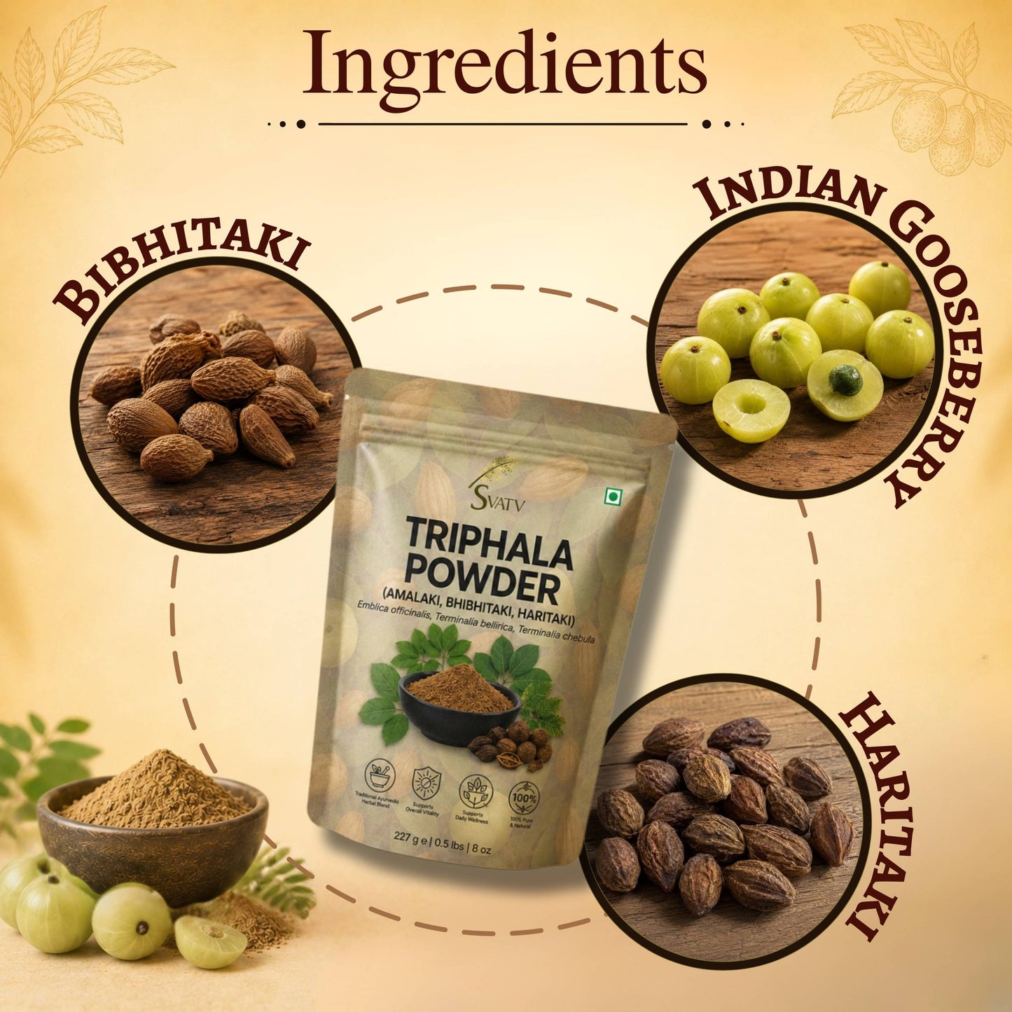 SVATV Triphala Powder 227g Formula of Amla, Haritaki & Bibhitaki – 8 Oz