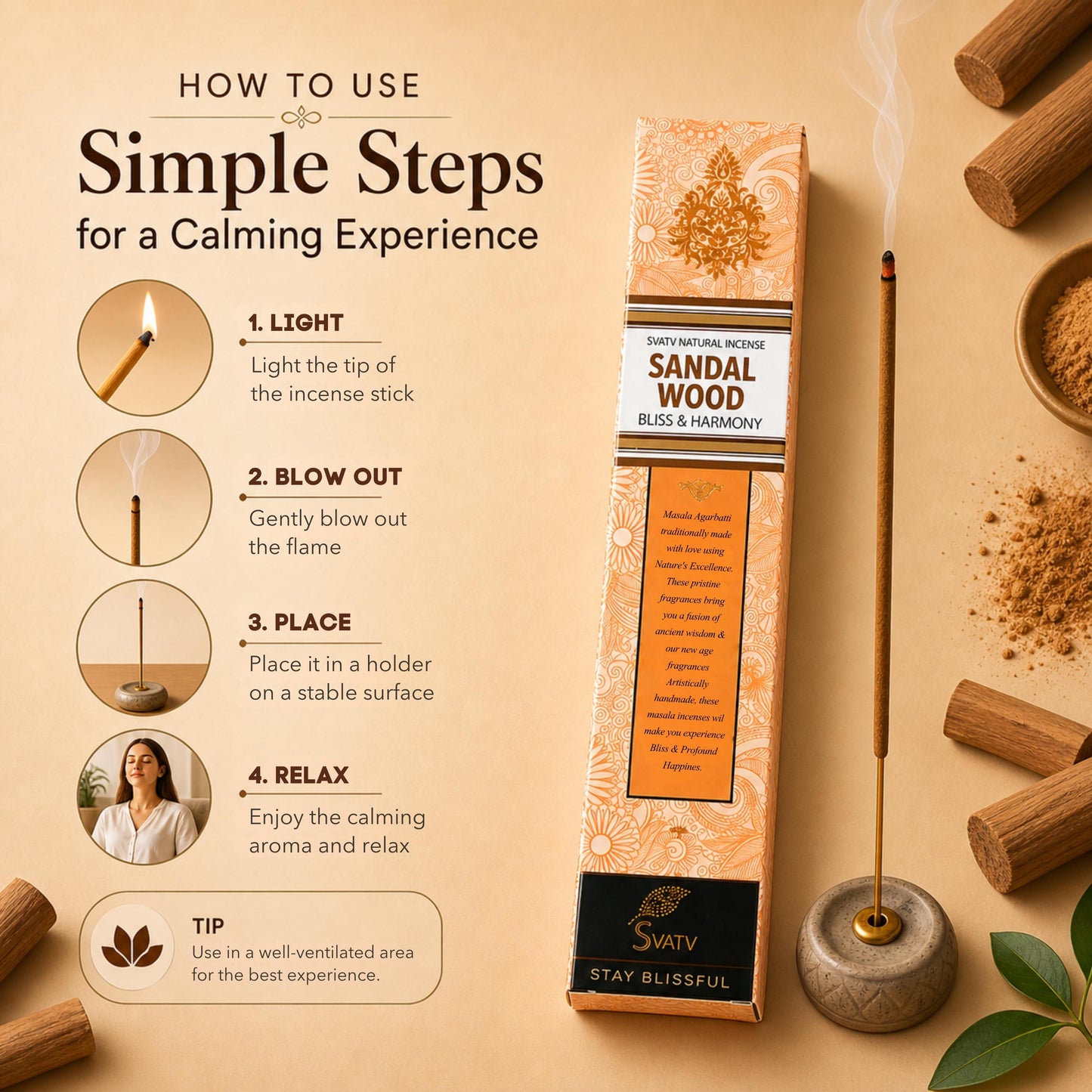 SVATV INCENSE STICK SANDALWOOD 15GM (PACK OF 6)
