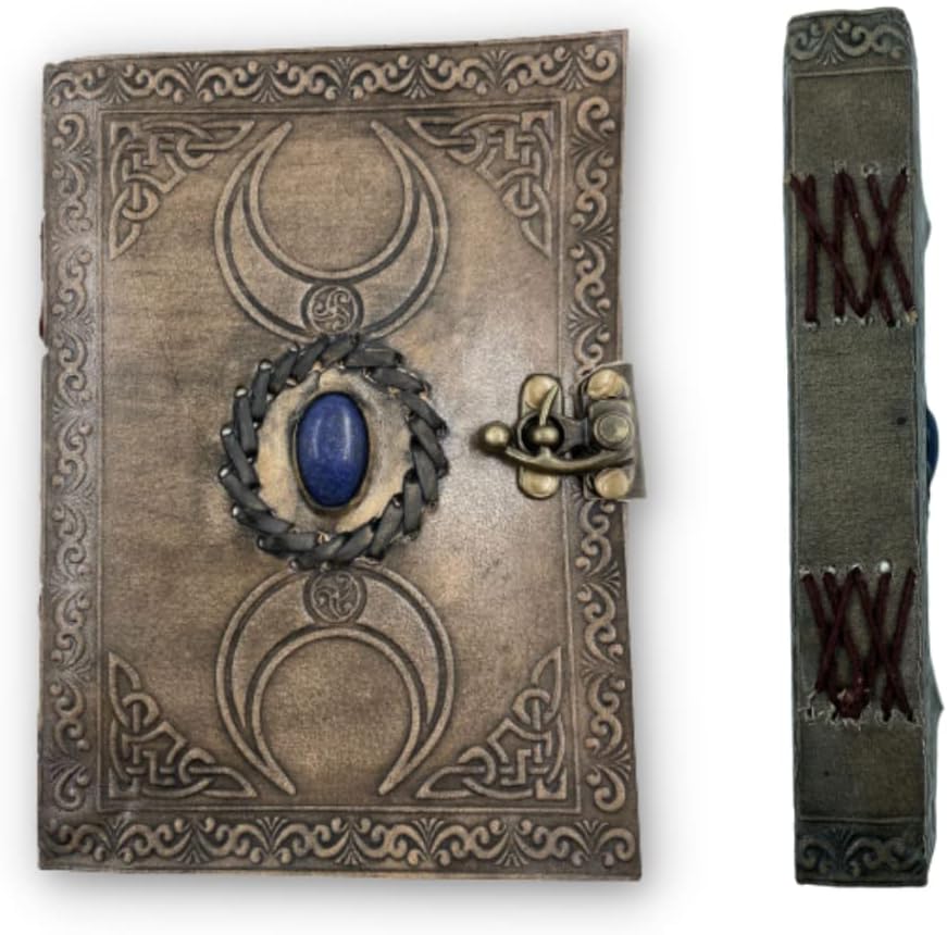 OVERDOSE Vintage Moon Stone Leather Journal - Antique Handmade Edge Paper 5/7