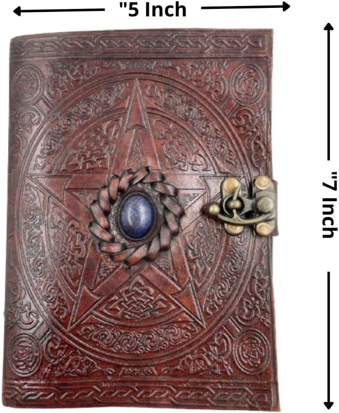 OVERDOSE Pentagram Lapis Stone Leather Journal with Brass C-Lock 5/7