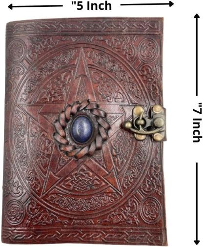 OVERDOSE Pentagram Lapis Stone Leather Journal with Brass C-Lock 5/7