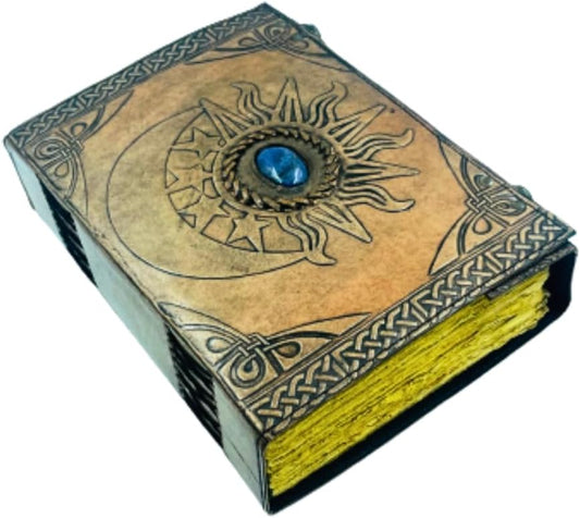 OD-48 OVERDOSE Moom Lapis Stone Design Handmade vintage leather journa Double Lock Deckle edge paper 7/10
