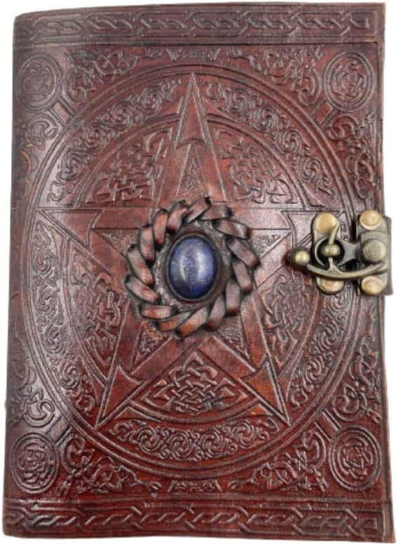 OVERDOSE Pentagram Lapis Stone Leather Journal with Brass C-Lock 5/7