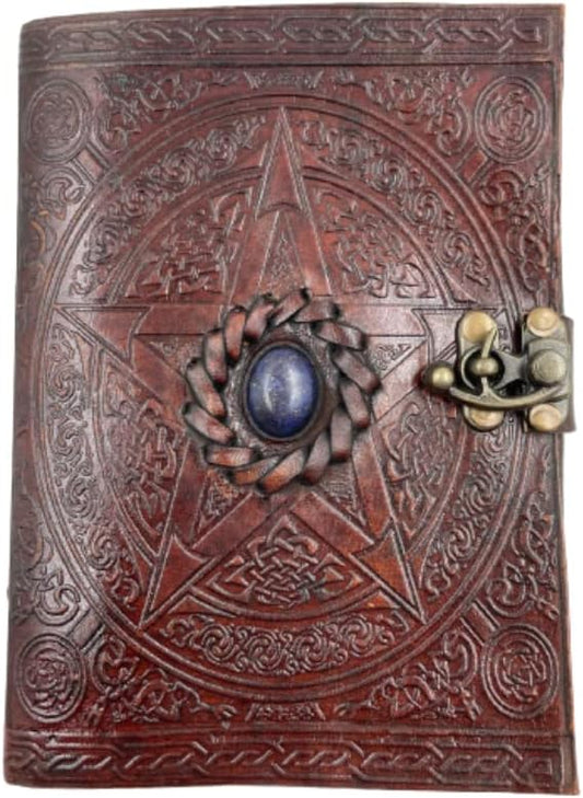 OVERDOSE Pentagram Lapis Stone Leather Journal with Brass C-Lock 5/7