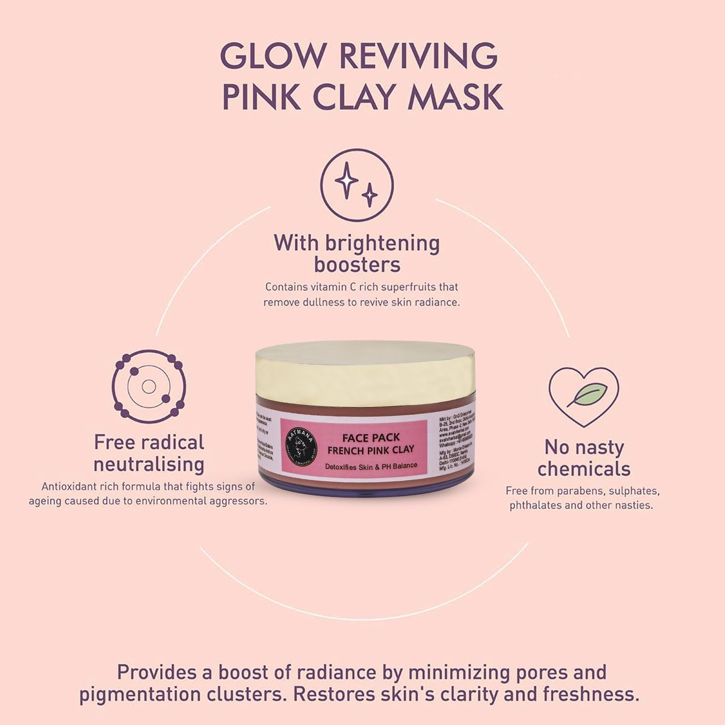 AATMANA French Pink clay Face Pack 250gm For Skin Care