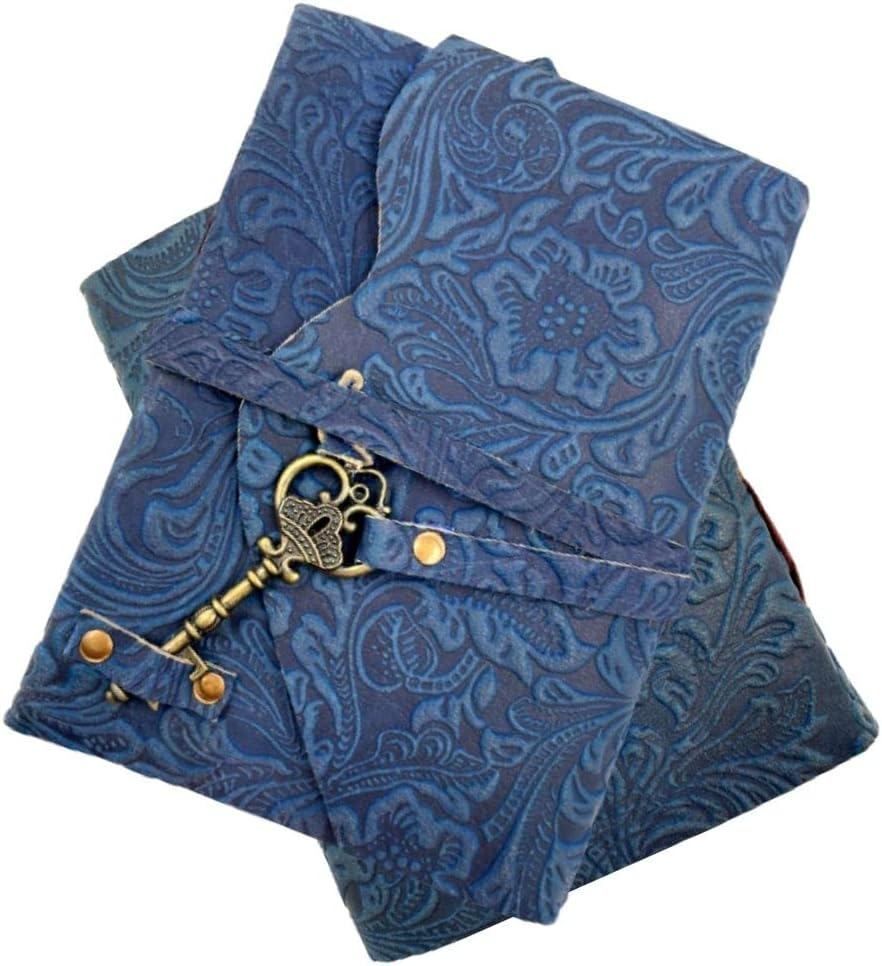 OVERDOSE Handcrafted Blue Flower Antique Journal with Treasure Key Closure 5/7