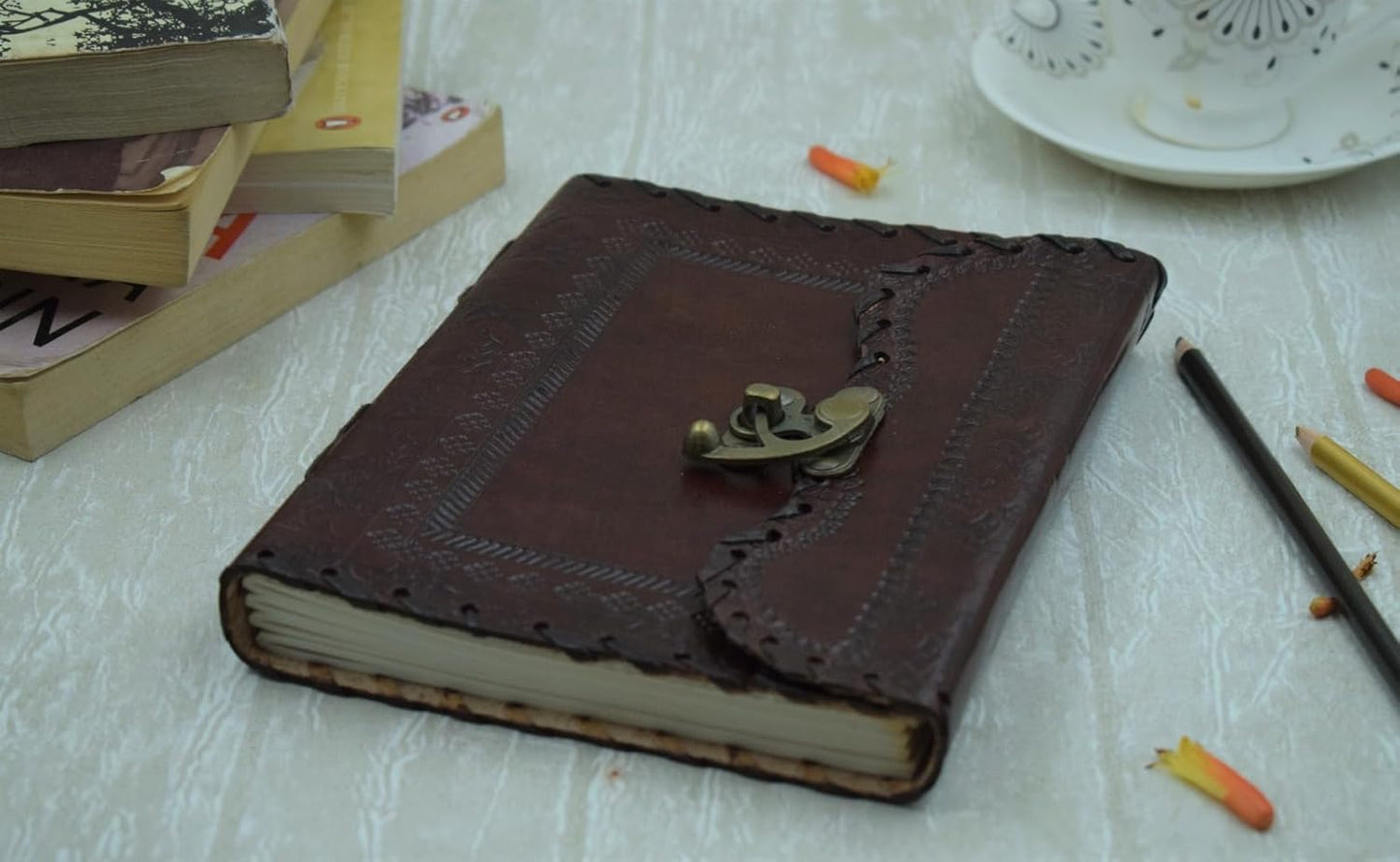 OVERDOSE Mehrab Brass C-Lock Leather Journal - 6/8