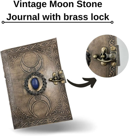 OVERDOSE Vintage Moon Stone Leather Journal - Antique Handmade Edge Paper 5/7