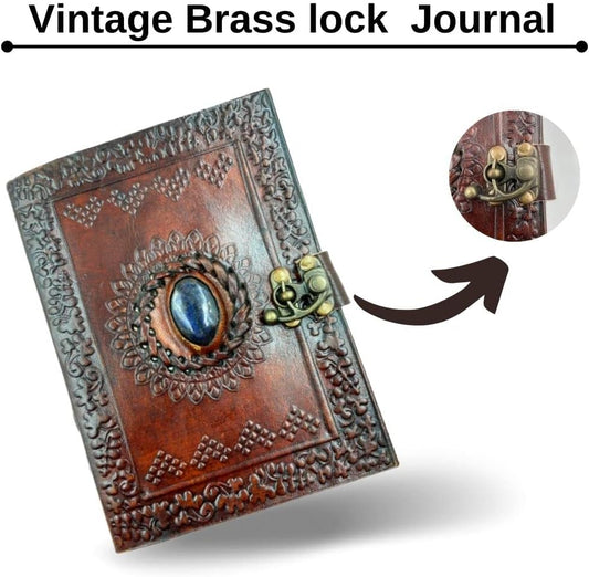 OVERDOSE Lapis Stone Journal With Brass C-Lock - Handmade Journal For Students 5/7
