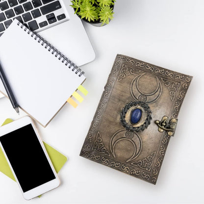 OVERDOSE Vintage Moon Stone Leather Journal - Antique Handmade Edge Paper 5/7