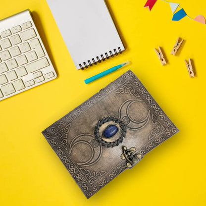 OVERDOSE Vintage Moon Stone Leather Journal - Antique Handmade Edge Paper 5/7