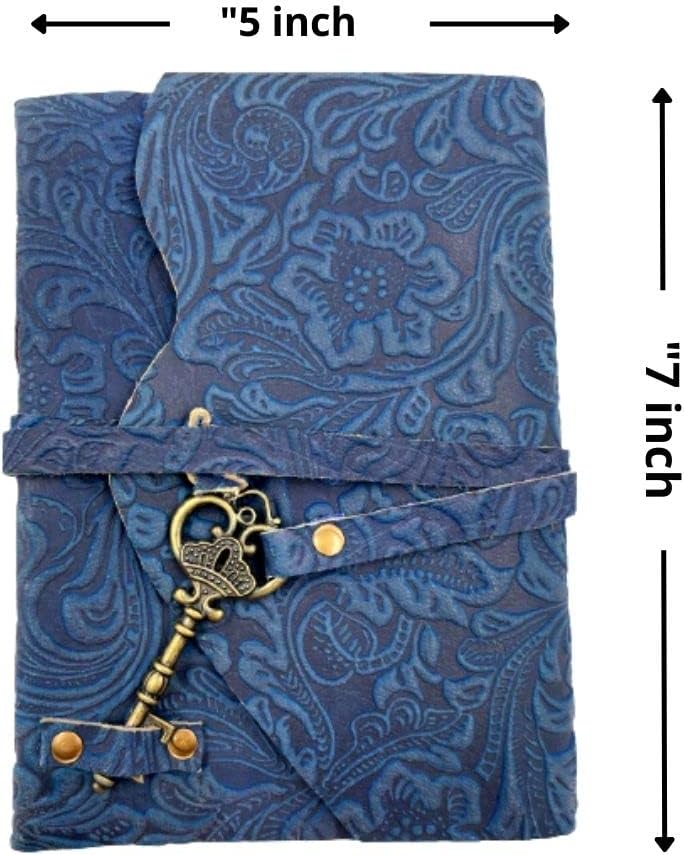 OVERDOSE Handcrafted Blue Flower Antique Journal with Treasure Key Closure 5/7