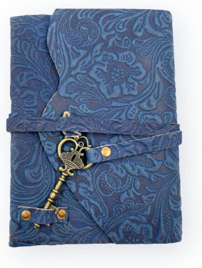OVERDOSE Handcrafted Blue Flower Antique Journal with Treasure Key Closure 5/7