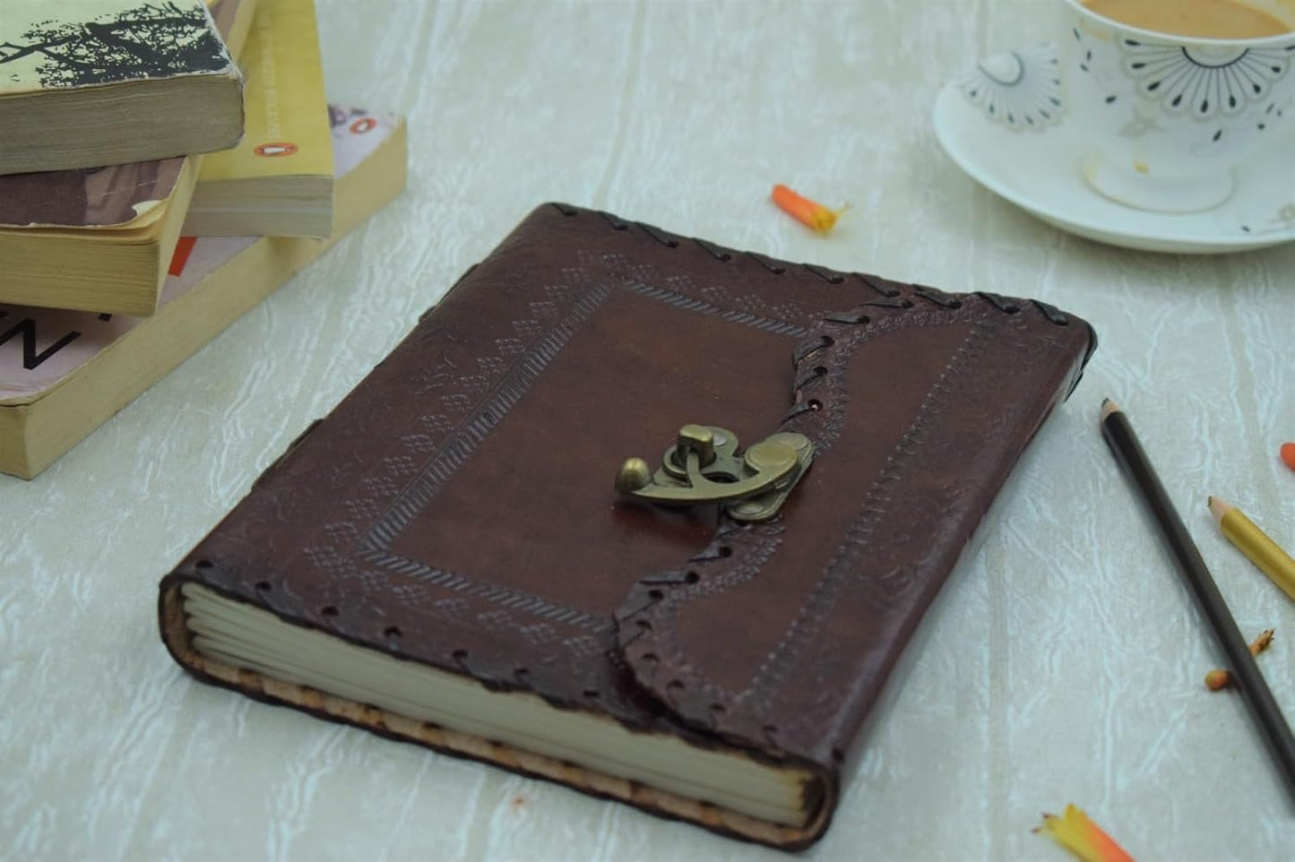 OVERDOSE Mehrab Brass C-Lock Leather Journal - 6/8