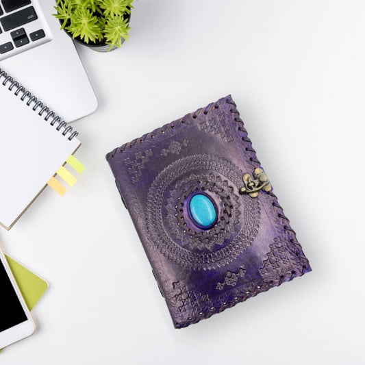 OVERDOSE Purple Mundra Stone Leather Journal With Brass C-Lock 5/7