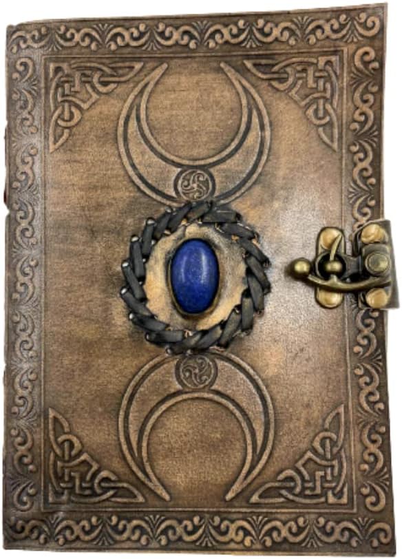 OVERDOSE Vintage Moon Stone Leather Journal - Antique Handmade Edge Paper 5/7