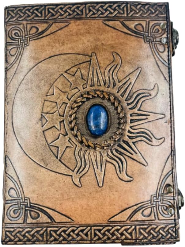 OD-48 OVERDOSE Moom Lapis Stone Design Handmade vintage leather journa Double Lock Deckle edge paper 7/10