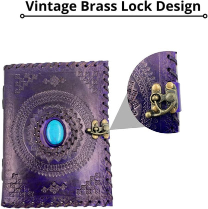 OVERDOSE Purple Mundra Stone Leather Journal With Brass C-Lock 5/7