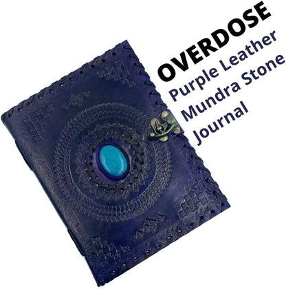 OVERDOSE Purple Mundra Stone Leather Journal With Brass C-Lock 5/7