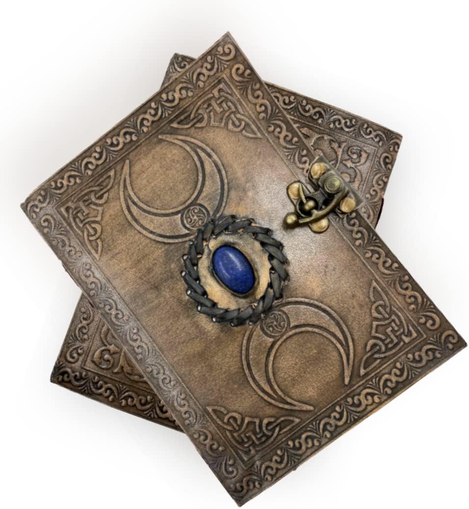 OVERDOSE Vintage Moon Stone Leather Journal - Antique Handmade Edge Paper 5/7