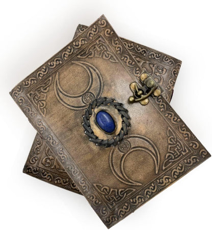 OVERDOSE Vintage Moon Stone Leather Journal - Antique Handmade Edge Paper 5/7