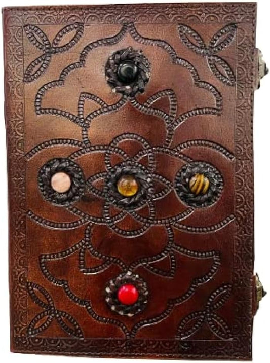 OVERDOSE Hand Embossed 5 Stone Leather Journal - Handmade Antique Stone Notebook 7/10