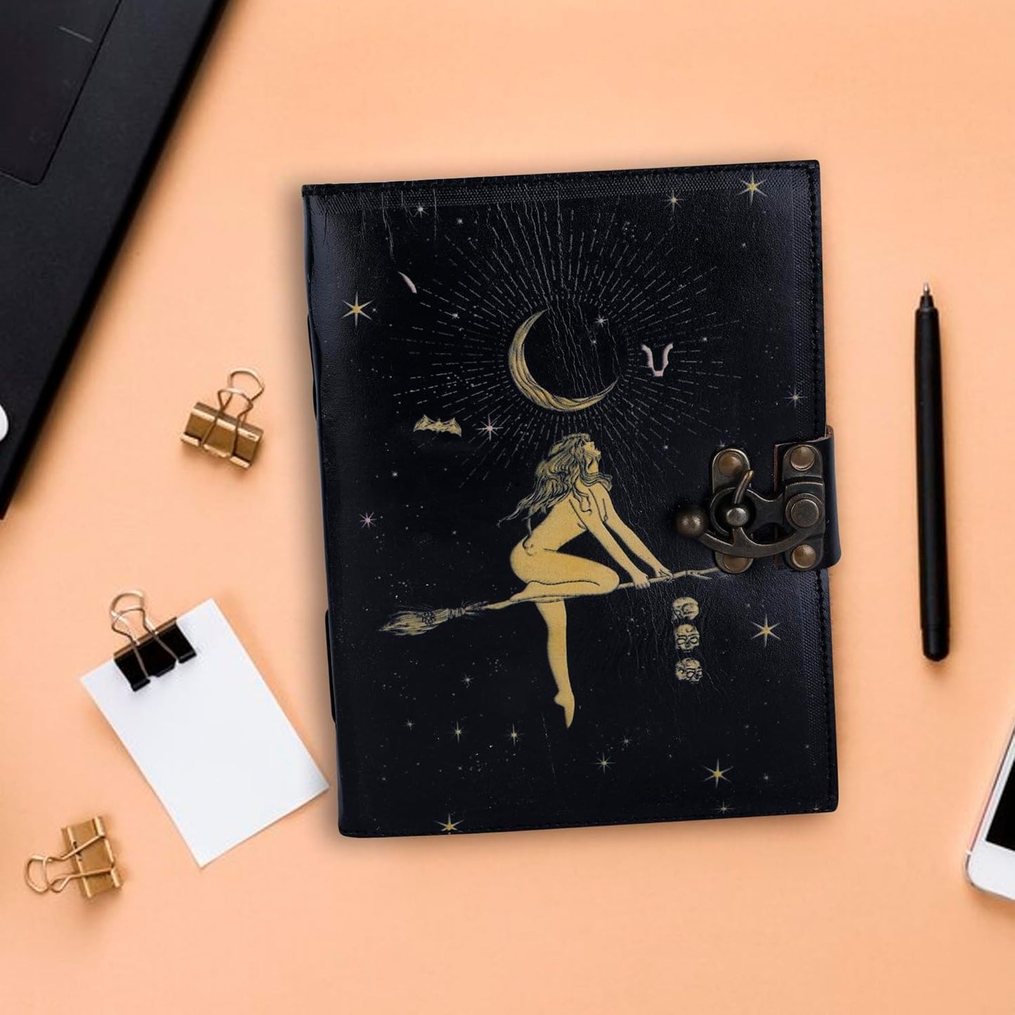 OD-35 OVERDOSE Celestial Sun & moon Handmade vintage leather journal • Deckle edge paper 6/8