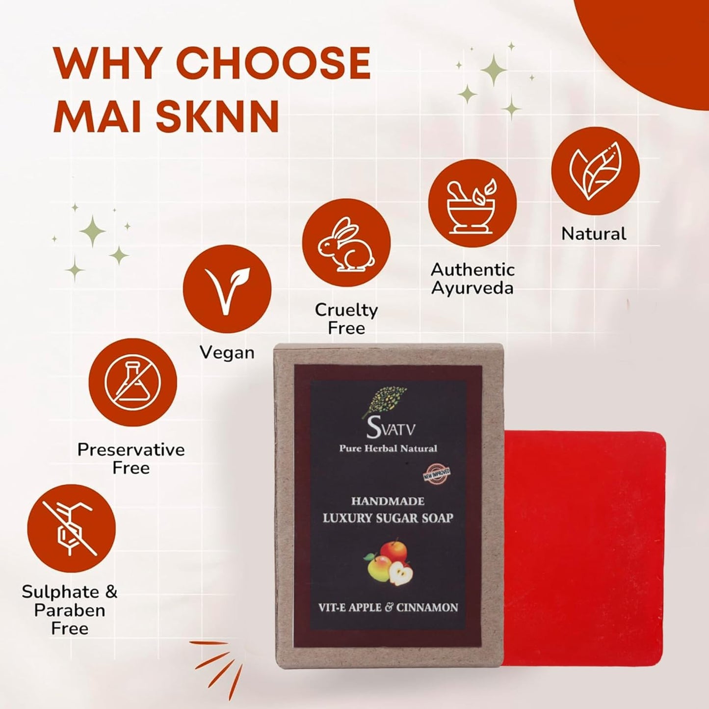 SVATV Handmade savon with natural, soothing herbs of Vitamin-E & Apple Cinnamon 125gm