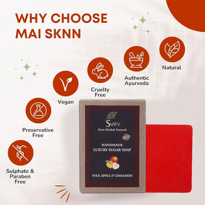 SVATV Handcrafted Soap With Natural, Soothing Herbs Of VIT-E, APPLE & CINNAMON Pack of 2 (125gm)