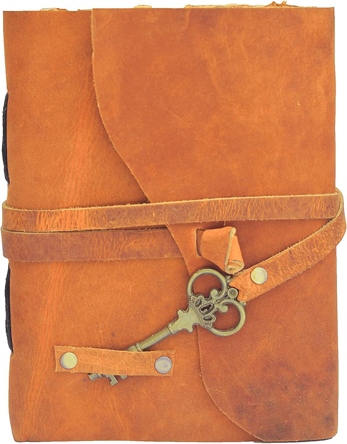 OVERDOSE Deckle Orange with Key Leather Journals 5/7