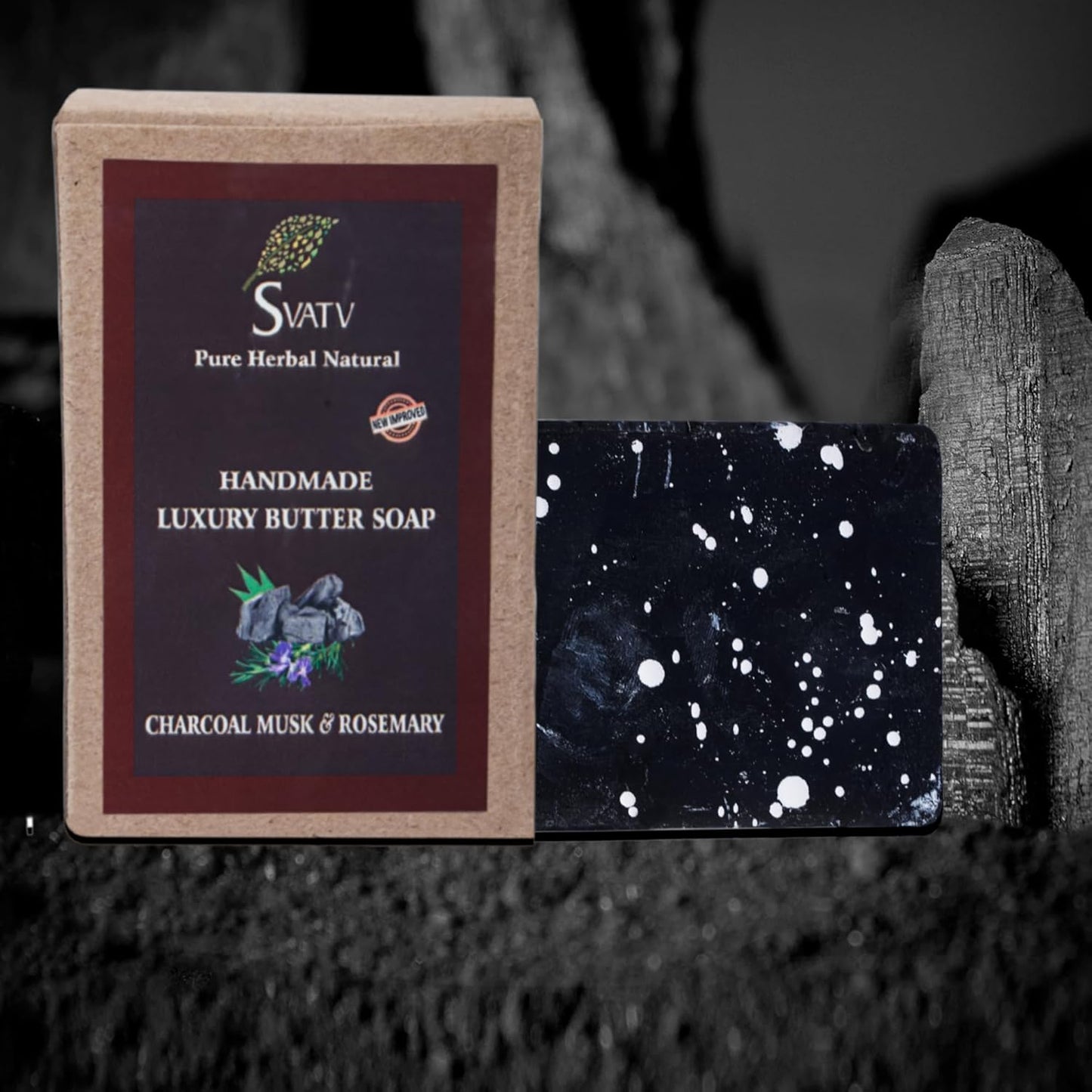 SVATV Handmade savon with natural, soothing herbs of Charcoal Musk & Rosemary 125gm