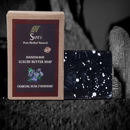 SVATV Handmade savon with natural, soothing herbs of Charcoal Musk & Rosemary 125gm