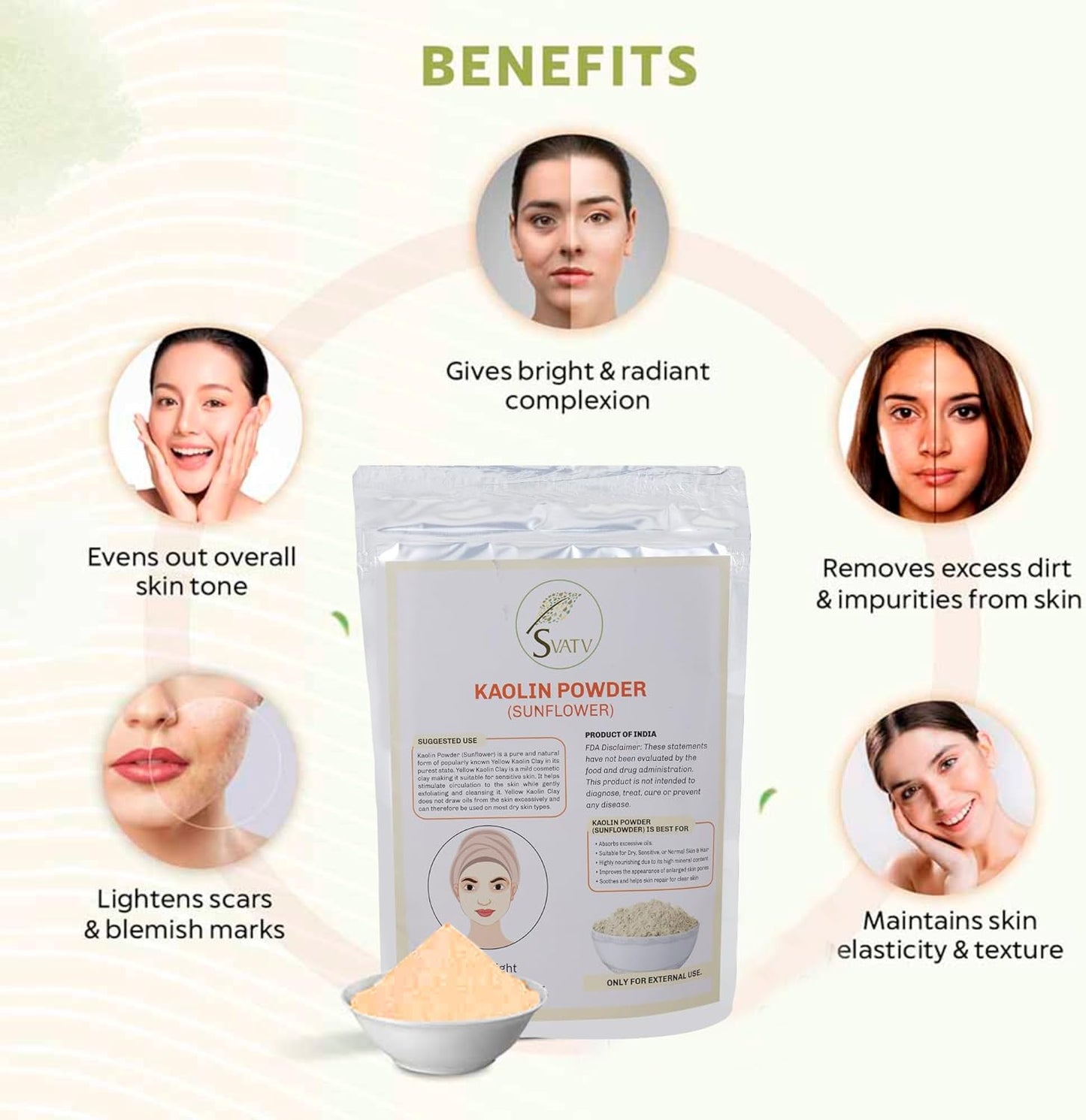 Svatv Kaolin Sunflower Powder For Skin 227gm (8_oZ)