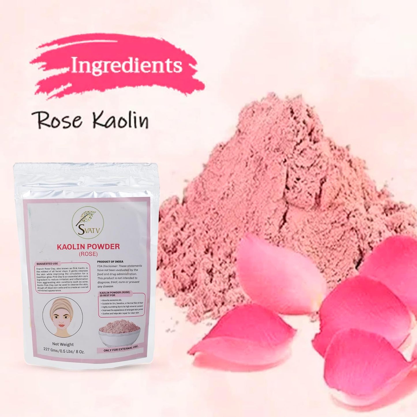 Svatv Kaolin Rose Powder For Skin 227gm (8_oZ)