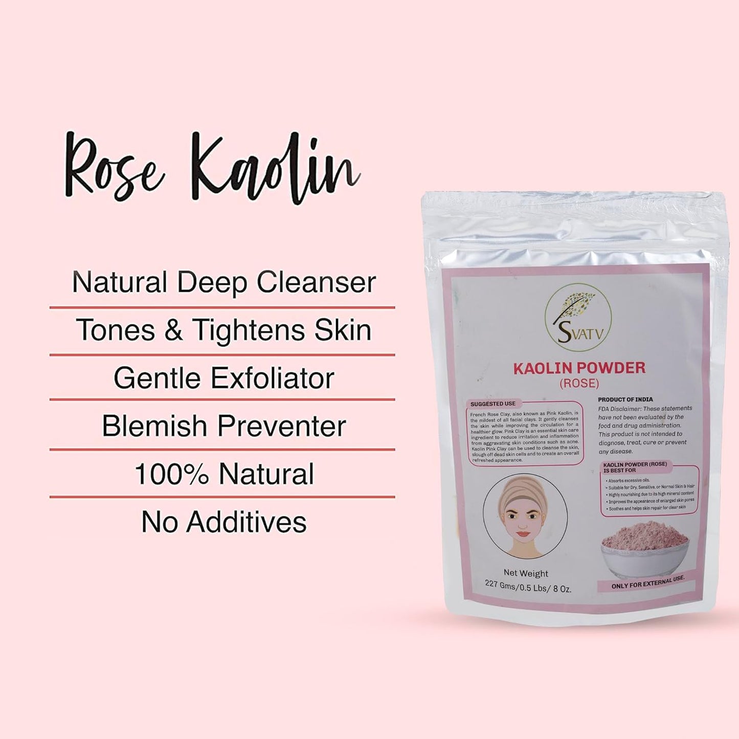 Svatv Kaolin Rose Powder For Skin 227gm (8_oZ)