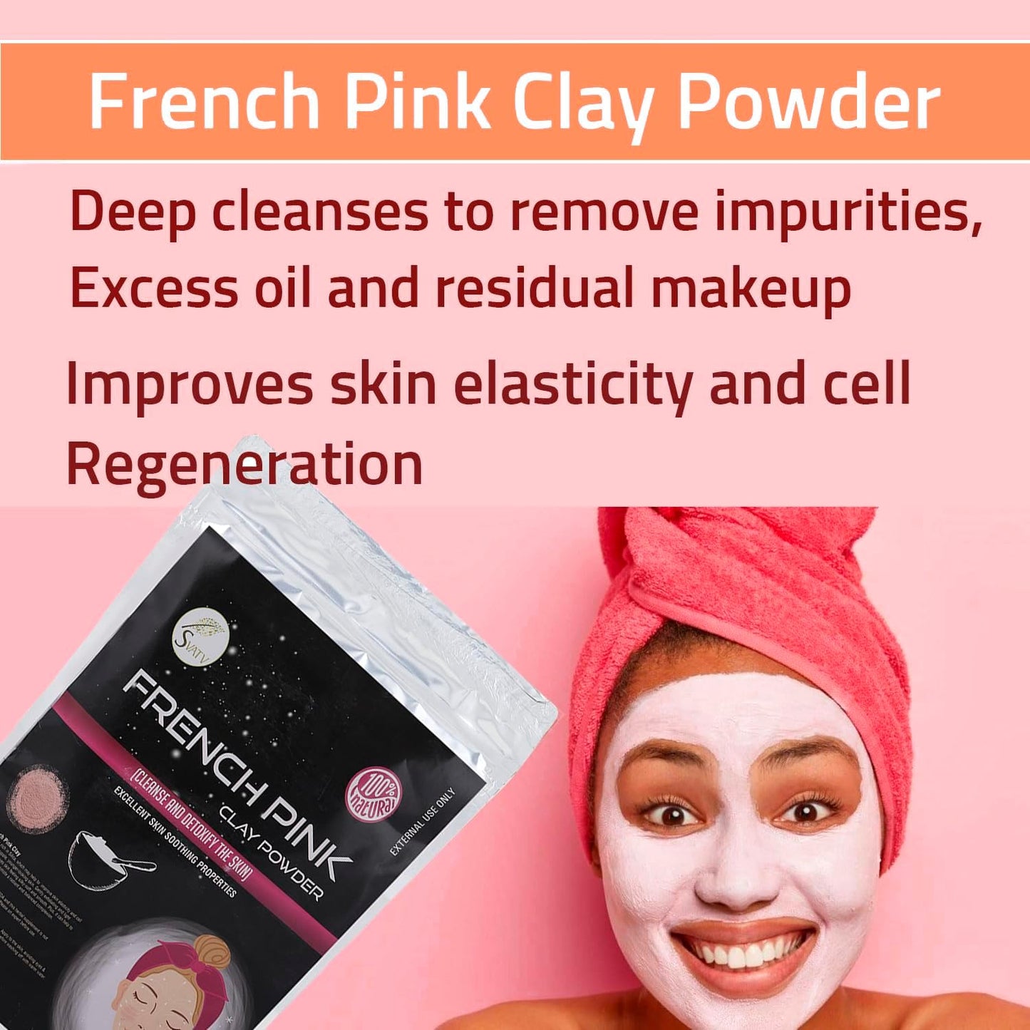 SVATV Herbal French Pink Clay Powder For Skin 227gm (8_oZ)