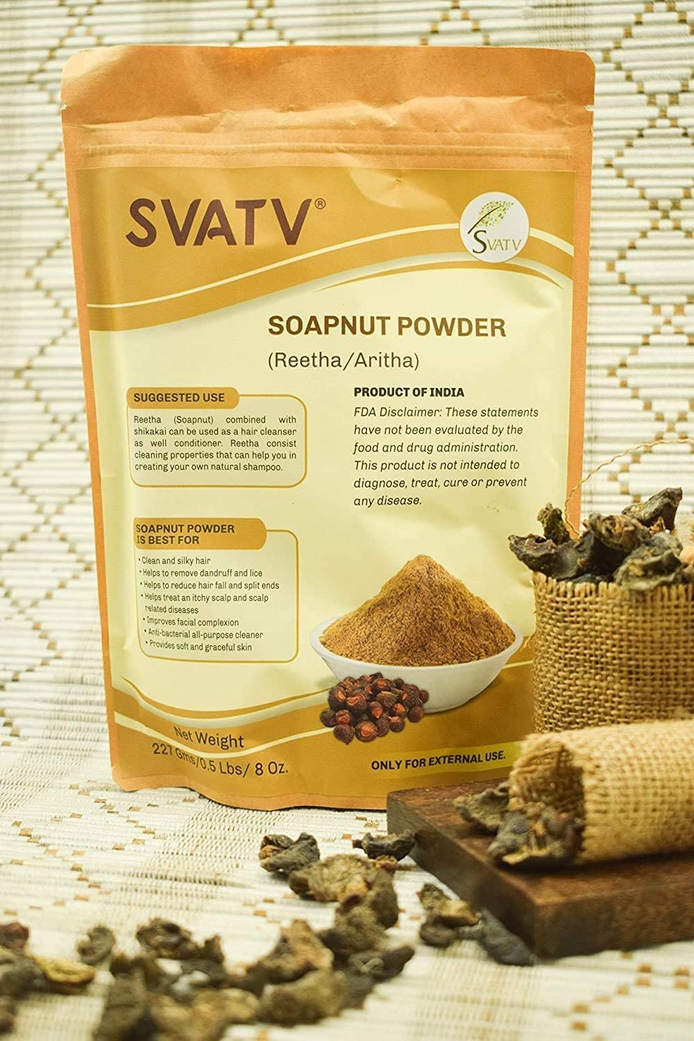 SVATV Soapnut Powder | Reetha | Aritha Powder for Hair Care 227gm (8_oZ)