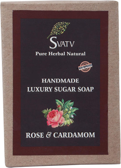 SVATV Handmade savon with natural, soothing herbs of Rose & Cardamom 125gm