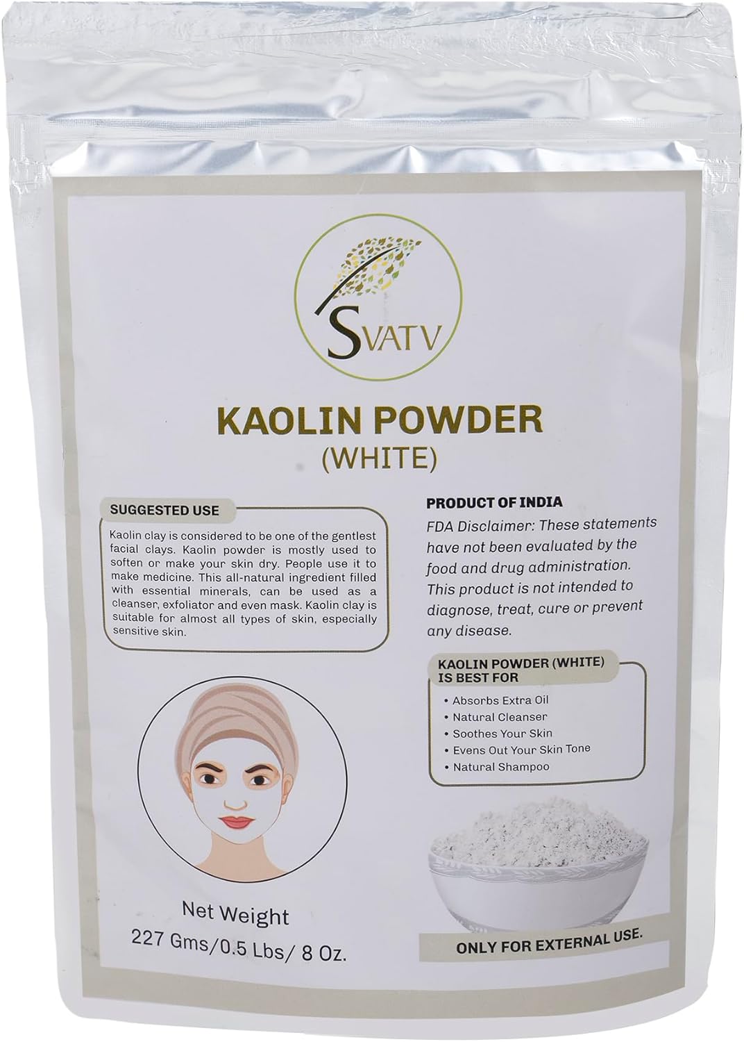 SVATV White Kaolin White Clay I Powder For Skin 227gm (8_oZ)