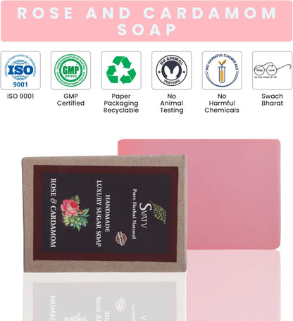 SVATV Handmade savon with natural, soothing herbs of Rose & Cardamom 125gm