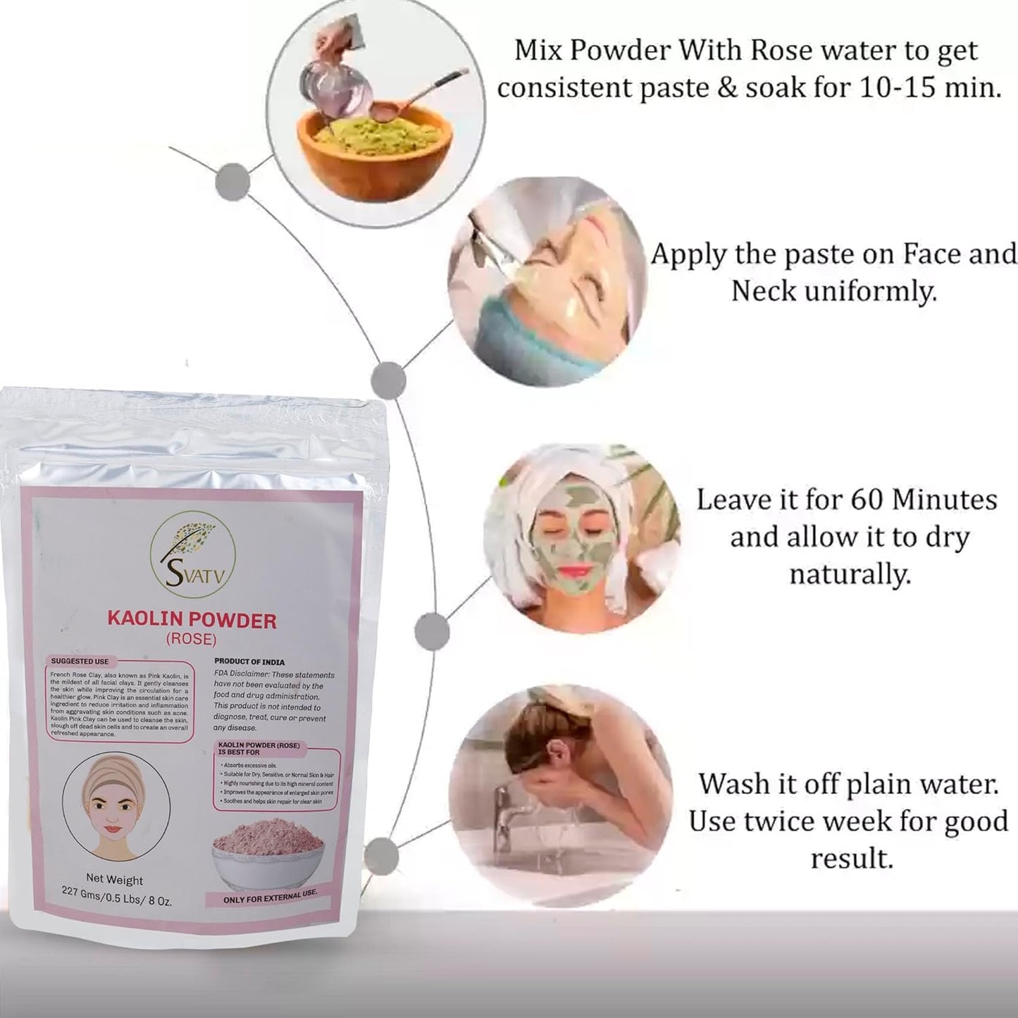 Svatv Kaolin Rose Powder For Skin 227gm (8_oZ)