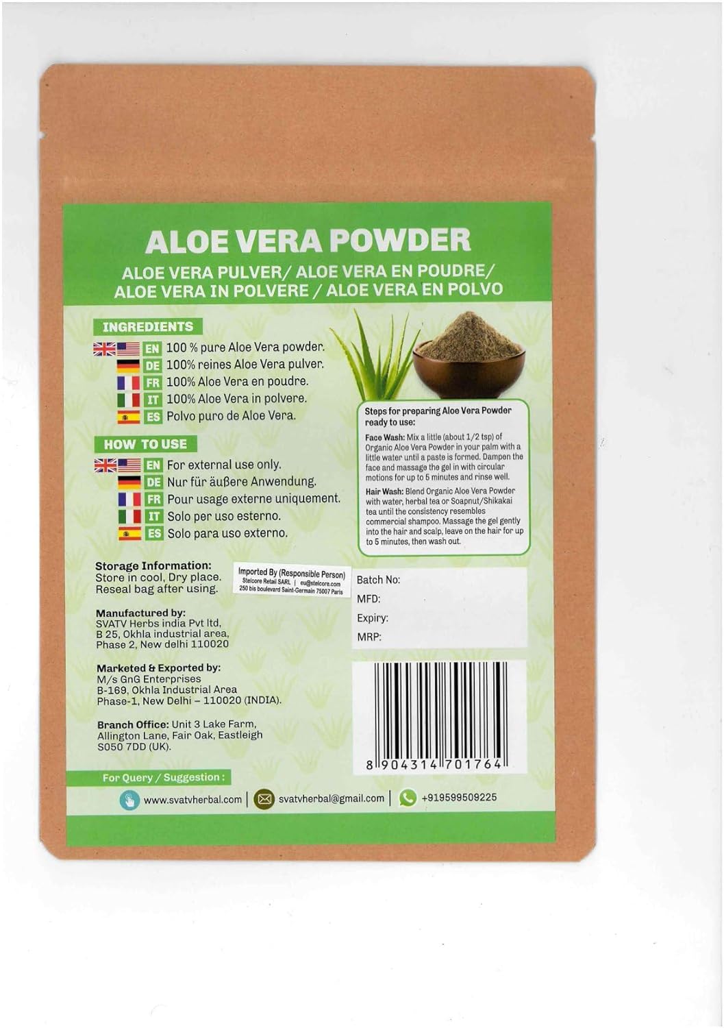 Svatv Aloevera Powder For Skin Care 227gm (8_oZ)