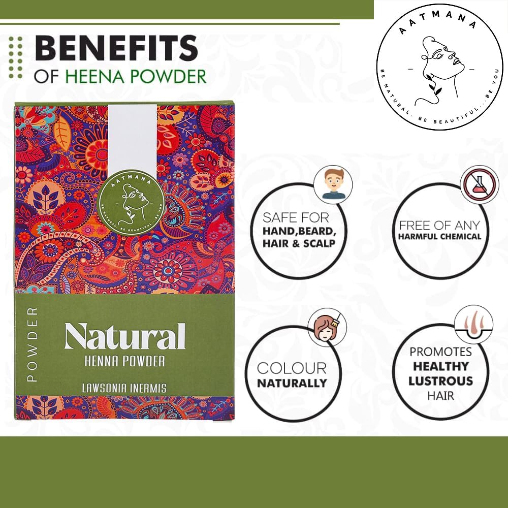 AATMANA Natural Henna Powder | Lawsonia Inermis | Men and Women Natural Hair Color - 100 Grams- 100 Grams