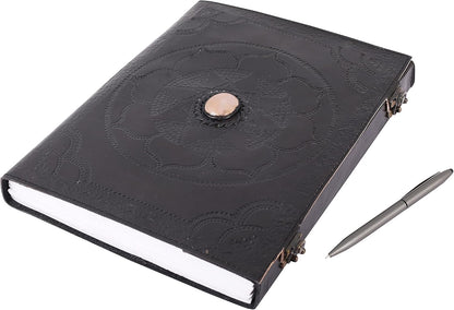 OVERDOSE Black Leather Journal with Hand Embossed Stone 10/13