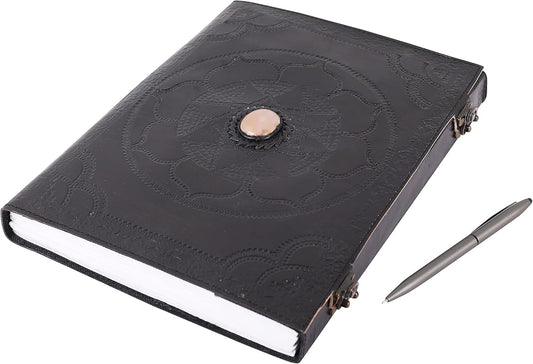 OVERDOSE Black Leather Journal with Hand Embossed Stone 10/13